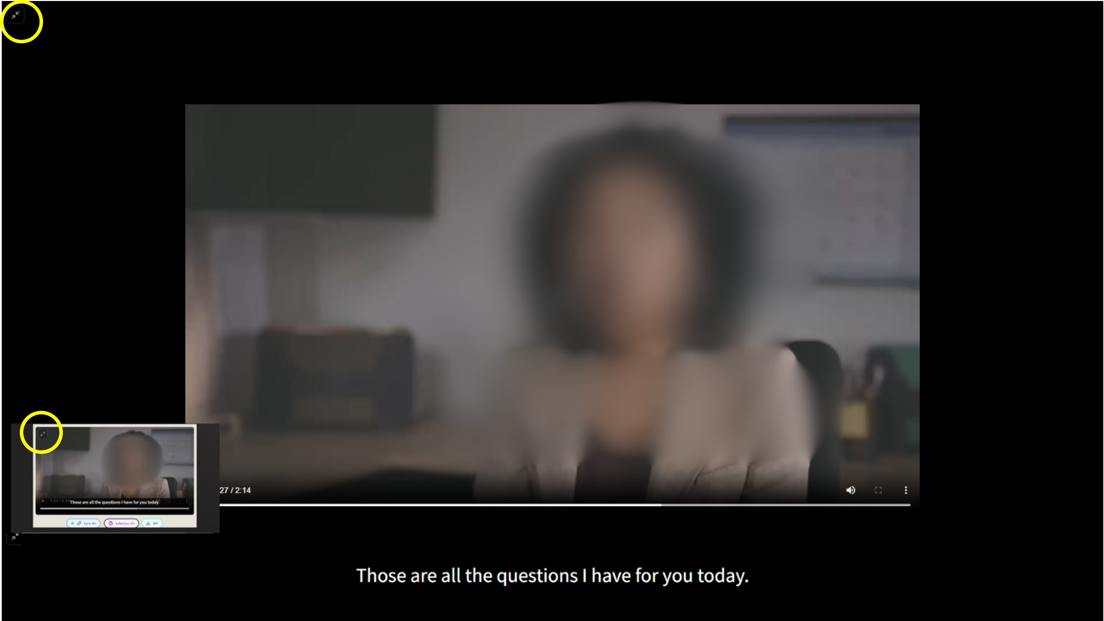 Switching from the player with transcript beside the video to fullscreen