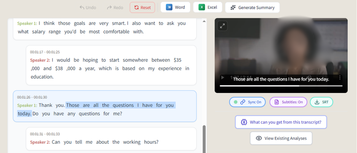 Video player with synchronized captions from transcript in Tamleli Pro